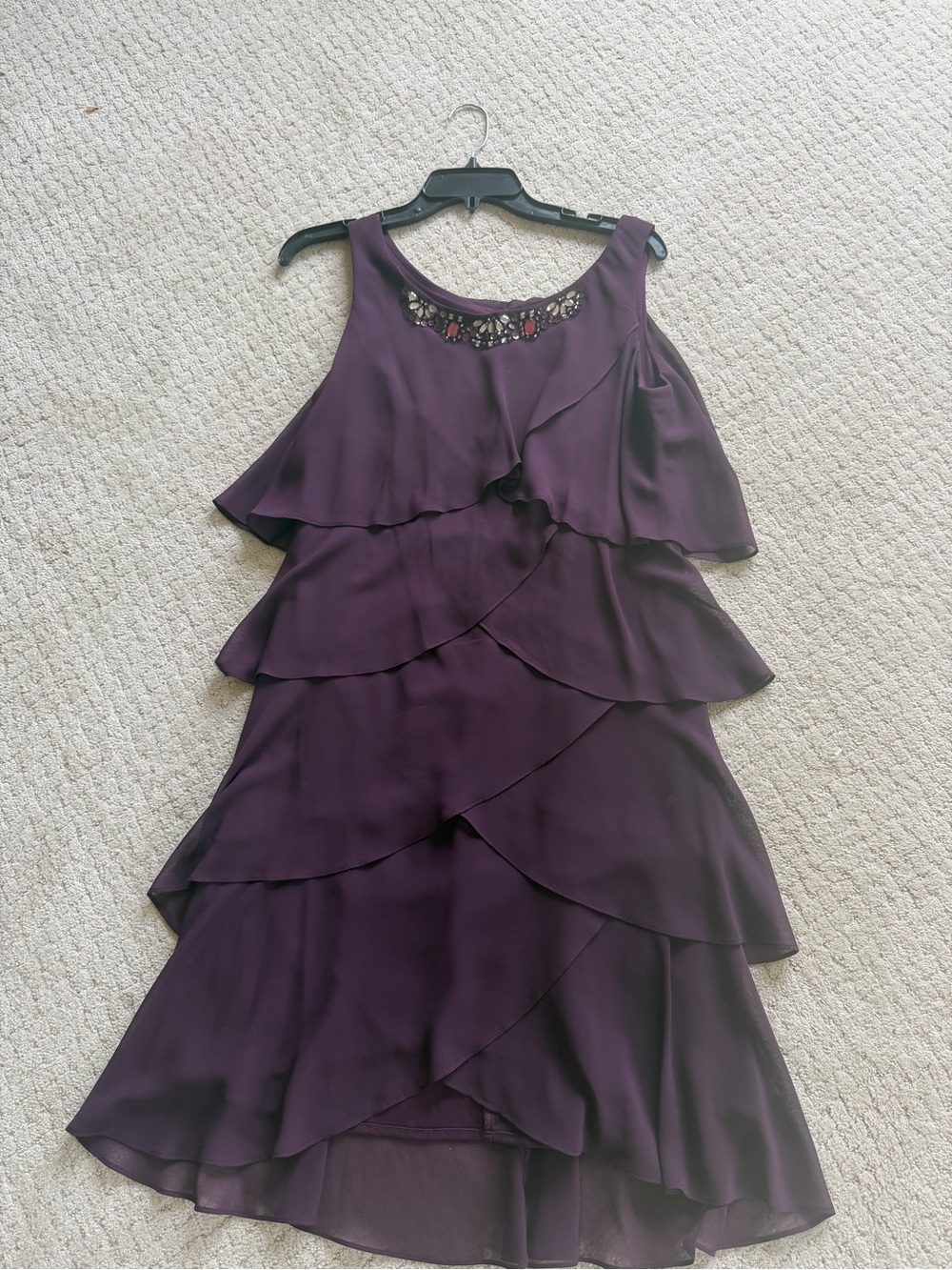 Cold-Shoulder Layered Evening Dress in Deep Plum